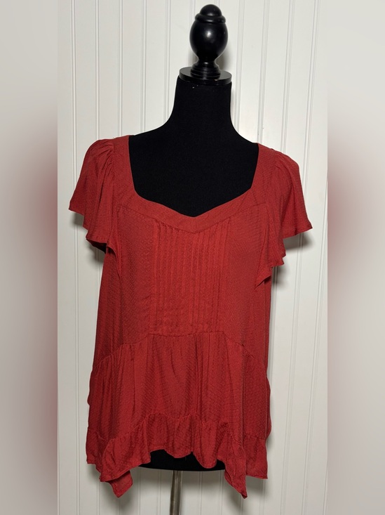 Maurices Tops - Maurices Ruffled Babydoll Blouse Cap Sleeve Rust Red Womens Size XXL Flowy Boho